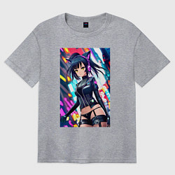 Футболка оверсайз женская Cool cat girl - anime - neural network, цвет: меланж