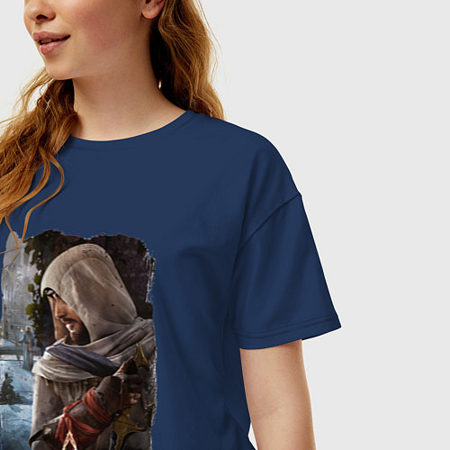 Женская футболка оверсайз Assassins Creed Mirage Асасин Крид Мираж / Тёмно-синий – фото 3