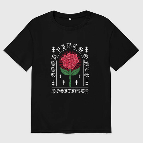 Женская футболка оверсайз Японская роза / Черный – фото 1