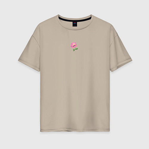 Женская футболка оверсайз Нежный акварельный розовый цветок шиповника / Миндальный – фото 1