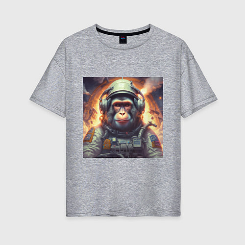 Женская футболка оверсайз Обезьяна космонавт / Меланж – фото 1
