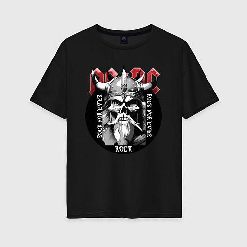 Женская футболка оверсайз AC DC рок на вечно / Черный – фото 1