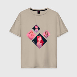 Женская футболка оверсайз Хаотичные арты участниц Блэк Пинк