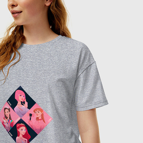 Женская футболка оверсайз Сгруппированные арты участниц Блэк Пинк / Меланж – фото 3