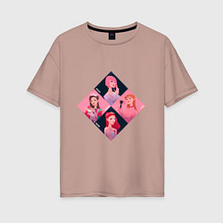 Женская футболка оверсайз Сгруппированные арты участниц Блэк Пинк