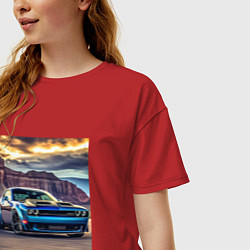 Футболка оверсайз женская Авто Додж Челленджер, цвет: красный — фото 2