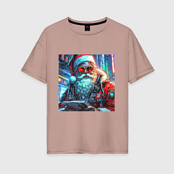 Женская футболка оверсайз Стильный Санта-клаус в стиле киберпанк