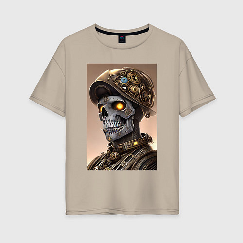 Женская футболка оверсайз Cool skull - steampunk - neural network / Миндальный – фото 1