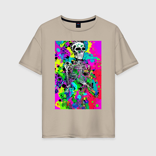 Женская футболка оверсайз Funny skeleton - pop art / Миндальный – фото 1