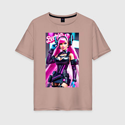 Женская футболка оверсайз Барби - киберпанк - нейросеть