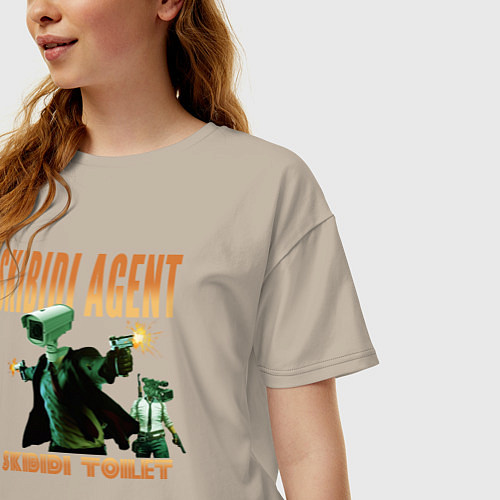 Женская футболка оверсайз Skibidi toilet agent / Миндальный – фото 3