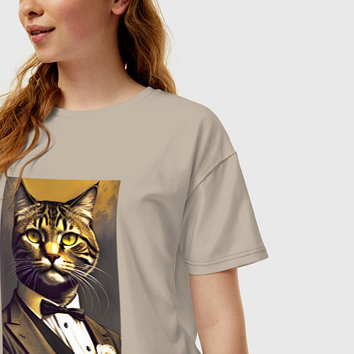 Женская футболка оверсайз Крутой котяра - джентльмен - нейросеть / Миндальный – фото 3