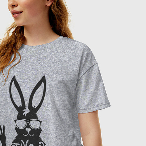 Женская футболка оверсайз Stay cool rabbit / Меланж – фото 3