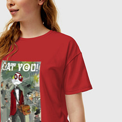 Футболка оверсайз женская Cat you - future meme, цвет: красный — фото 2