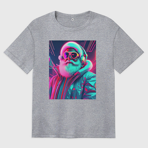 Женская футболка оверсайз Модный Санта в неоновом свете / Меланж – фото 1