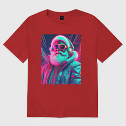 Женская футболка оверсайз Модный Санта в неоновом свете