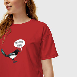 Футболка оверсайз женская Сорока с прикольной надписью - позолоти ручку, цвет: красный — фото 2