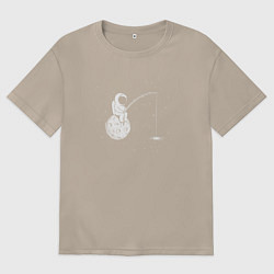 Футболка оверсайз женская Рыбалка в космосе, цвет: миндальный