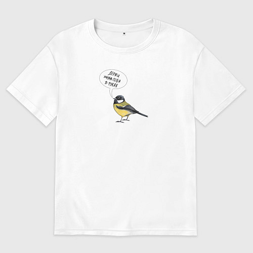 Женская футболка оверсайз Синица с прикольной надписью - держи себя в руках / Белый – фото 1