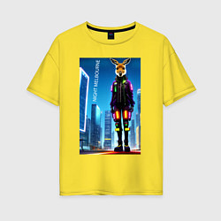 Женская футболка оверсайз Кенгуру в ночном Мельбурне - киберпанк