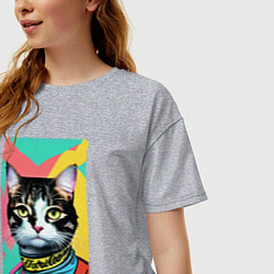 Футболка оверсайз женская Pop art cat - neural network, цвет: меланж — фото 2