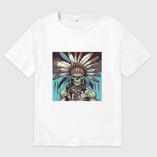 Женская футболка оверсайз Индеец зомби с перьями на голове / Белый – фото 1