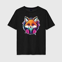 Футболка оверсайз женская Neon fox, цвет: черный