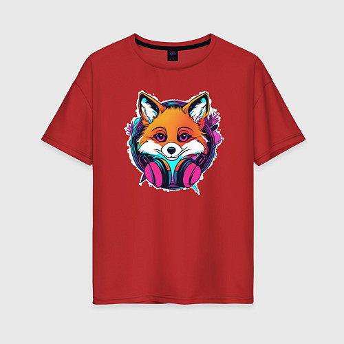 Женская футболка оверсайз Neon fox / Красный – фото 1