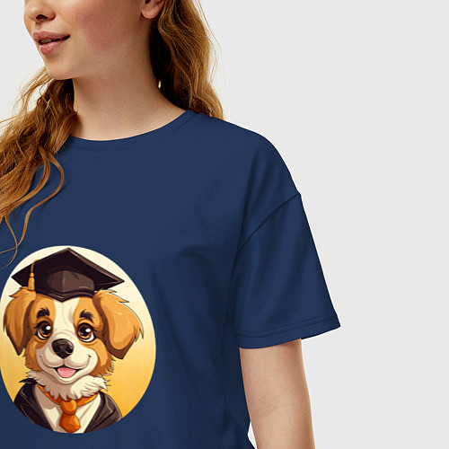 Женская футболка оверсайз Собачка-ученик / Тёмно-синий – фото 3