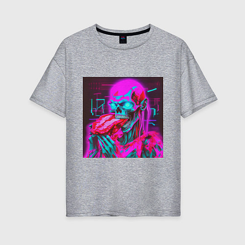 Женская футболка оверсайз Неоновый скелет зомби / Меланж – фото 1