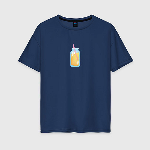 Женская футболка оверсайз Лимонад в стеклянном стакане с трубочкой / Тёмно-синий – фото 1