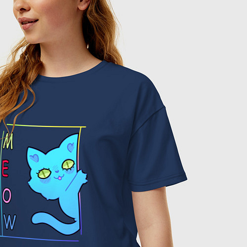 Женская футболка оверсайз Cat meow / Тёмно-синий – фото 3