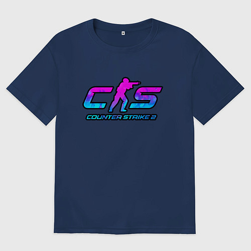 Женская футболка оверсайз КС 2 лого неон / Тёмно-синий – фото 1