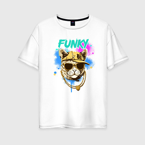 Женская футболка оверсайз Кот рэпер: funky - AI art / Белый – фото 1