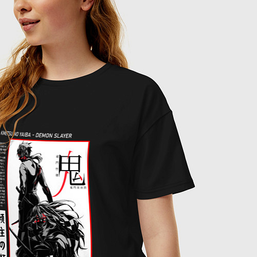 Женская футболка оверсайз Танджиро взрослый - Клинок демонов / Черный – фото 3