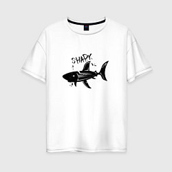 Женская футболка оверсайз Трайбл акула с надписью shark