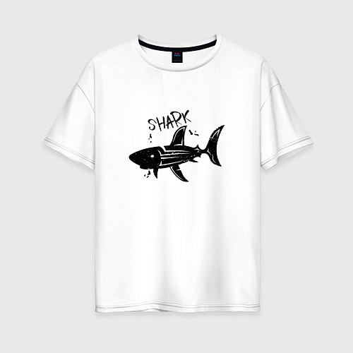 Женская футболка оверсайз Трайбл акула с надписью shark / Белый – фото 1