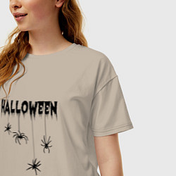 Футболка оверсайз женская Хэллоуин весёлые пауки, цвет: миндальный — фото 2