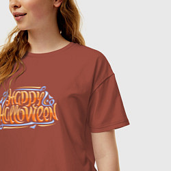 Футболка оверсайз женская Счастливый хэллоуин, цвет: кирпичный — фото 2