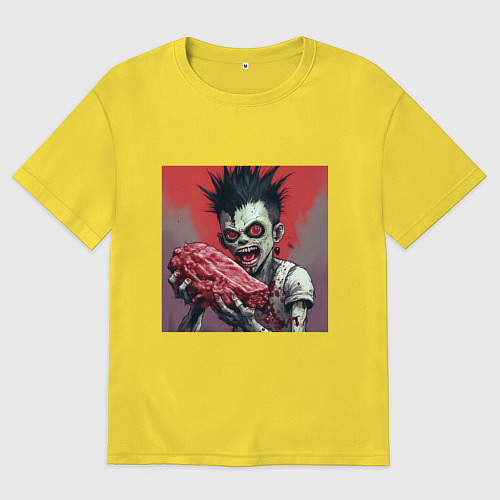 Женская футболка оверсайз Парень зомби с красными глазами и куском мяса / Желтый – фото 1