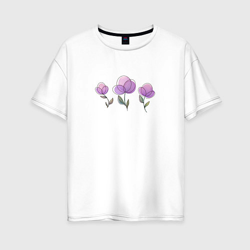 Женская футболка оверсайз Акварельные сиреневые цветы / Белый – фото 1