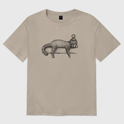 Футболка оверсайз женская Рыжая панда отдыхает, цвет: миндальный