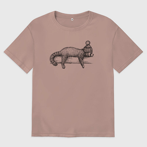 Женская футболка оверсайз Рыжая панда отдыхает / Пыльно-розовый – фото 1