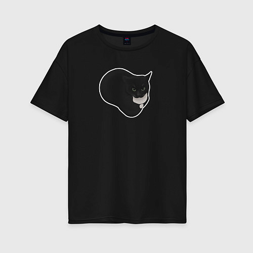 Женская футболка оверсайз Maxwell cat на черном фоне / Черный – фото 1