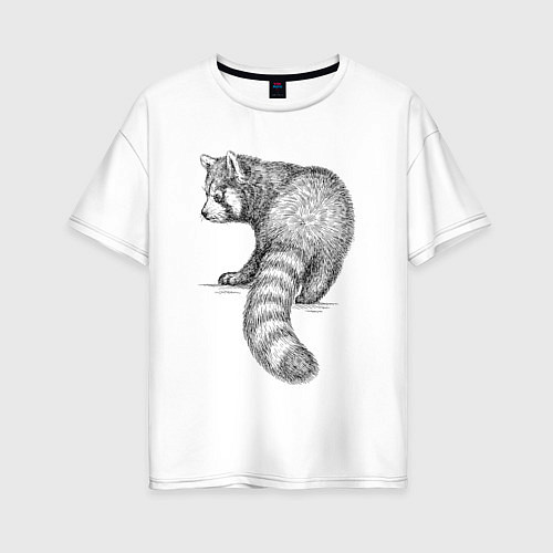 Женская футболка оверсайз Красная панда сзади / Белый – фото 1