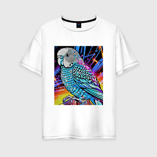 Женская футболка оверсайз Волнистый синий попугай / Белый – фото 1