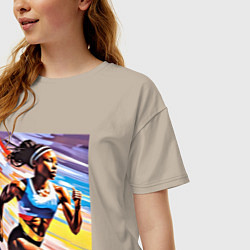Футболка оверсайз женская Девушка спринтер, цвет: миндальный — фото 2