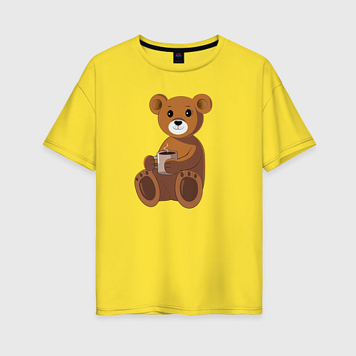 Женская футболка оверсайз Мишка с кружкой какао / Желтый – фото 1