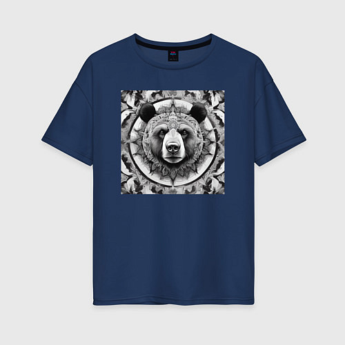 Женская футболка оверсайз Мандала-медведь / Тёмно-синий – фото 1