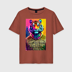 Женская футболка оверсайз Городской тигр - нейросеть